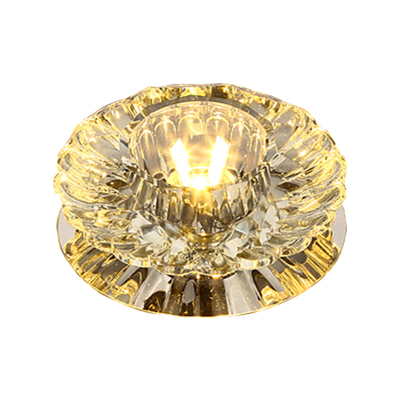 Simplicity Led Flush Mount Stainless Steel Flower Ceiling Light With Crystal Shade