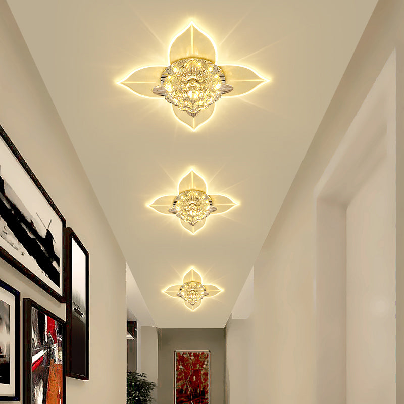 Petals Led Ceiling Light: Flower Crystal Flush-Mount Fixture