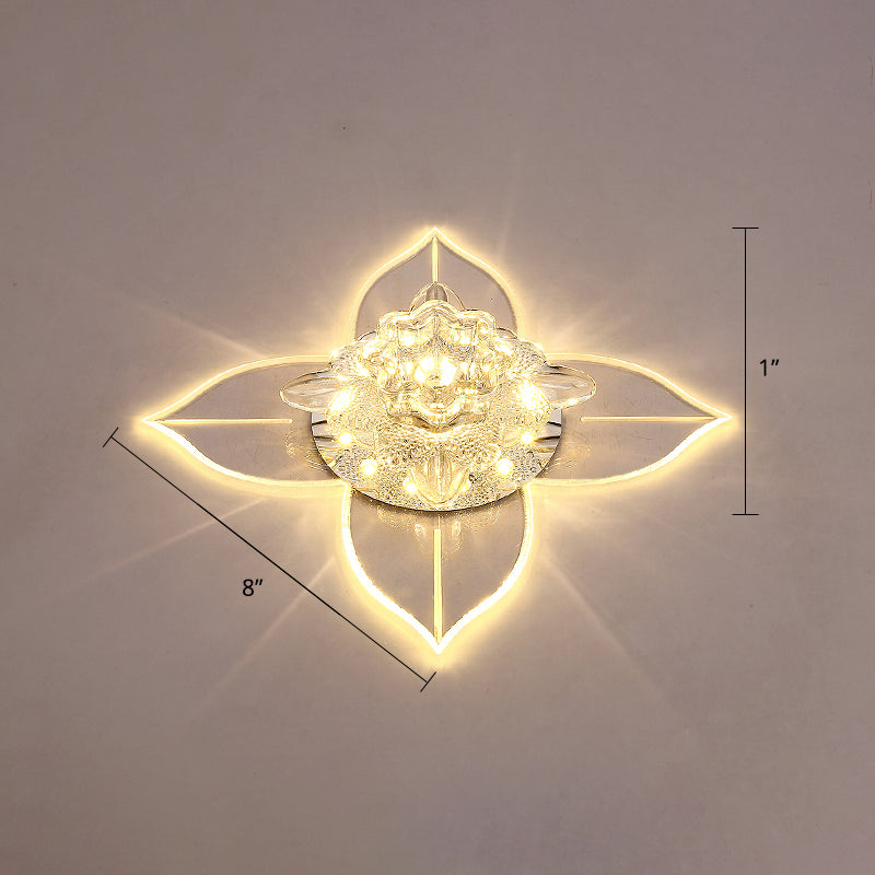 Petals Led Ceiling Light: Flower Crystal Flush - Mount Fixture Clear / Warm