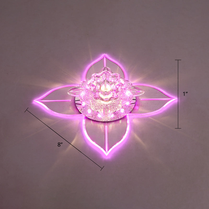 Petals Led Ceiling Light: Flower Crystal Flush - Mount Fixture Clear / Pink
