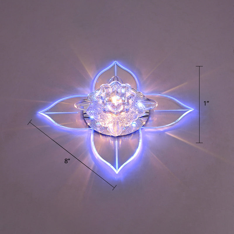 Petals Led Ceiling Light: Flower Crystal Flush - Mount Fixture Clear / Blue