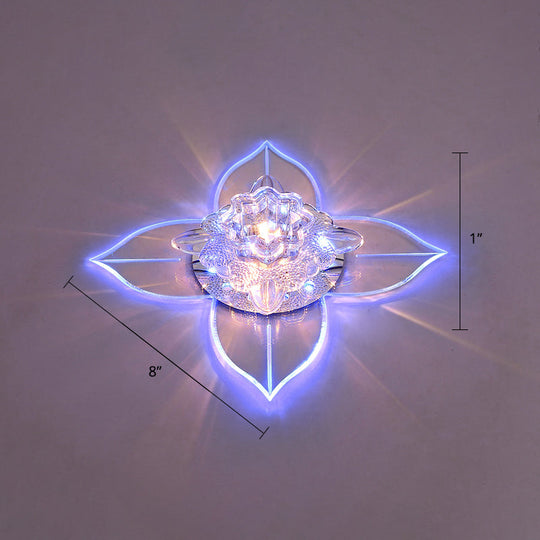 Petals Led Ceiling Light: Flower Crystal Flush - Mount Fixture Clear / Blue