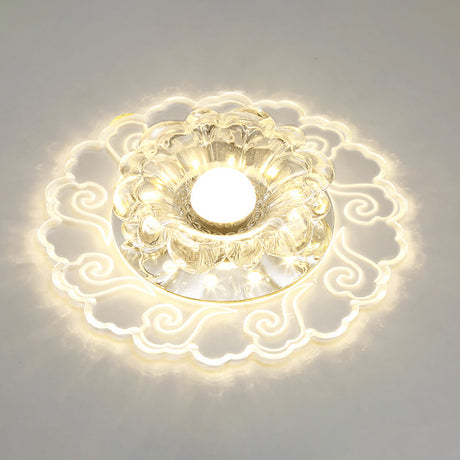 Flower Shape Crystal Flush Mount Ceiling Light Fixture With Led Modern Aisle Lighting Clear / E