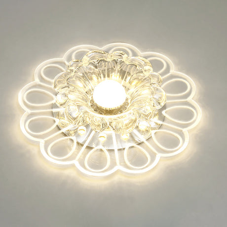 Flower Shape Crystal Flush Mount Ceiling Light Fixture With Led Modern Aisle Lighting Clear / H