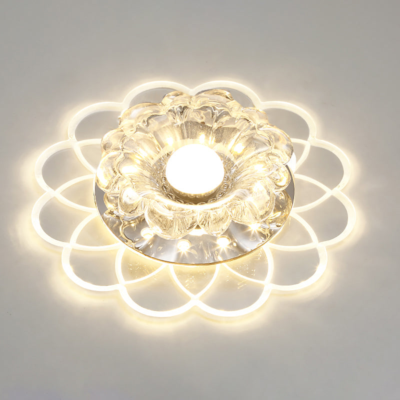 Flower Shape Crystal Flush Mount Ceiling Light Fixture With Led Modern Aisle Lighting Clear / I