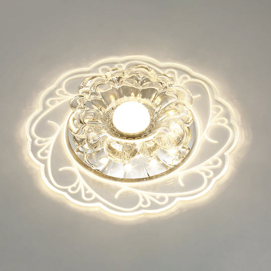 Flower Shape Crystal Flush Mount Ceiling Light Fixture With Led Modern Aisle Lighting Clear / B