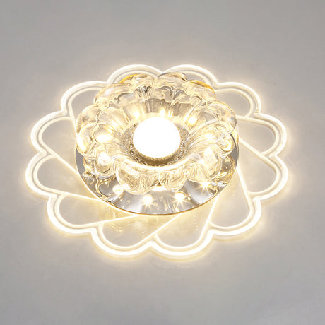 Flower Shape Crystal Flush Mount Ceiling Light Fixture With Led Modern Aisle Lighting Clear / K