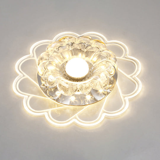 Flower Shape Crystal Flush Mount Ceiling Light Fixture With Led Modern Aisle Lighting Clear / K