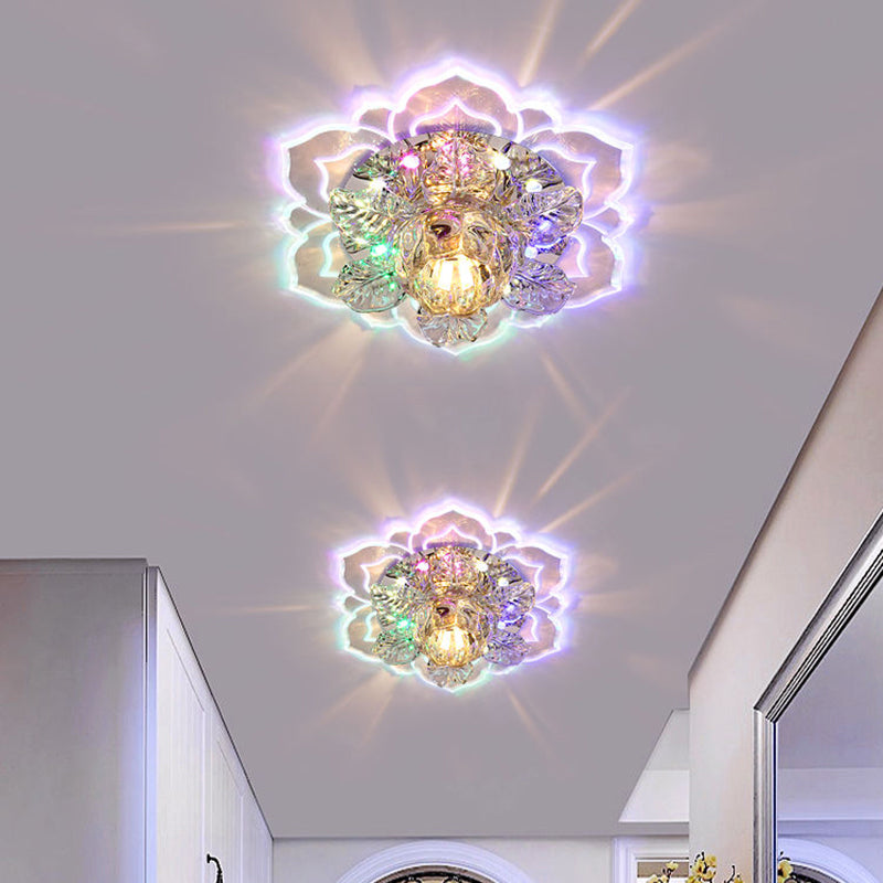 Minimalist Floral Led Crystal Surface Mount Ceiling Light For Hallway