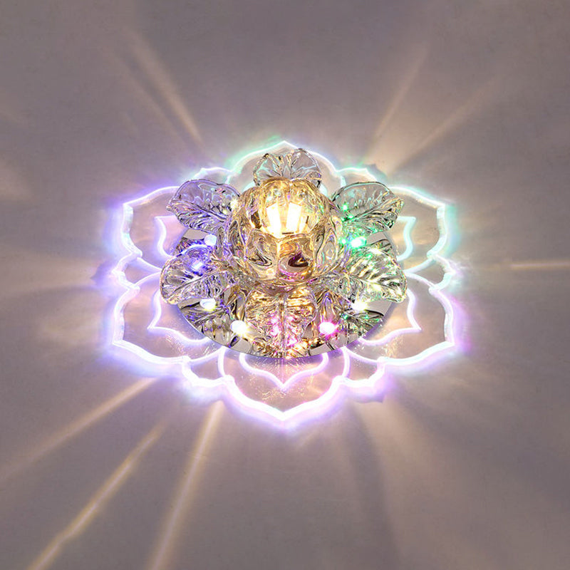 Minimalist Floral Led Crystal Surface Mount Ceiling Light For Hallway Clear / Multi Color