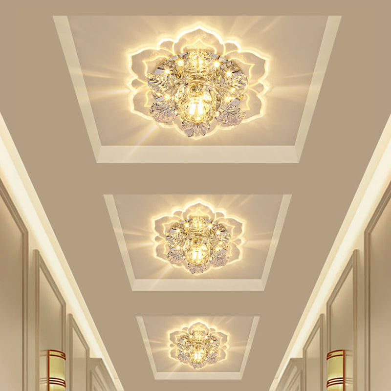 Minimalist Floral Led Crystal Surface Mount Ceiling Light For Hallway