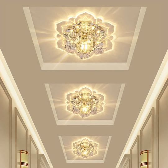 Minimalist Floral Led Crystal Surface Mount Ceiling Light For Hallway