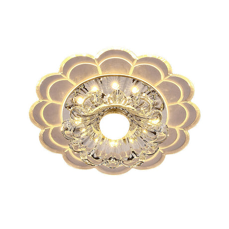 Modern Crystal Clear Led Ceiling Fixture For Corridor - Scalloped Flush Mount Recessed Lighting