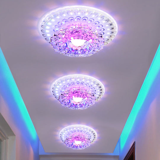Modern Led Crystal Ceiling Lamp - White Flush-Mount Entryway Light Fixture Clear / Multi Color