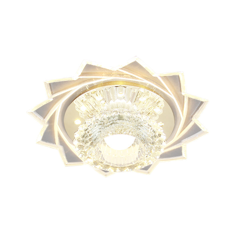 Modern Led Flushmount Ceiling Light With Stainless Steel Frame And Clear Crystal Shade
