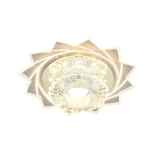 Modern Led Flushmount Ceiling Light With Stainless Steel Frame And Clear Crystal Shade