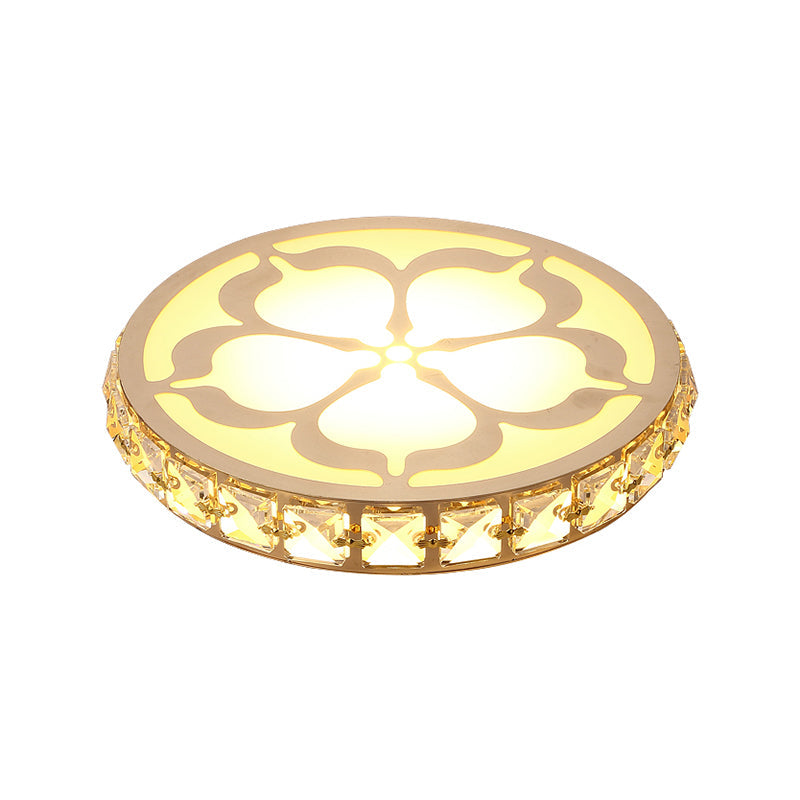 Ultrathin Round Led Crystal Flush Mount Ceiling Light With Flower Pattern - Elegant Corridor Lamp
