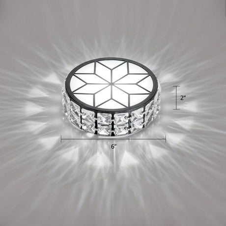 Clear Cut Crystal Led Ceiling Light With Floral Pattern - Modern Flush Mount / White