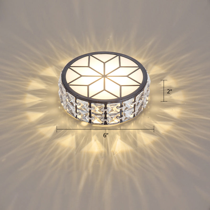 Clear Cut Crystal Led Ceiling Light With Floral Pattern - Modern Flush Mount / Warm