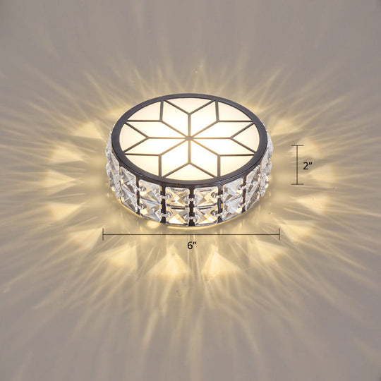 Clear Cut Crystal Led Ceiling Light With Floral Pattern - Modern Flush Mount / Warm