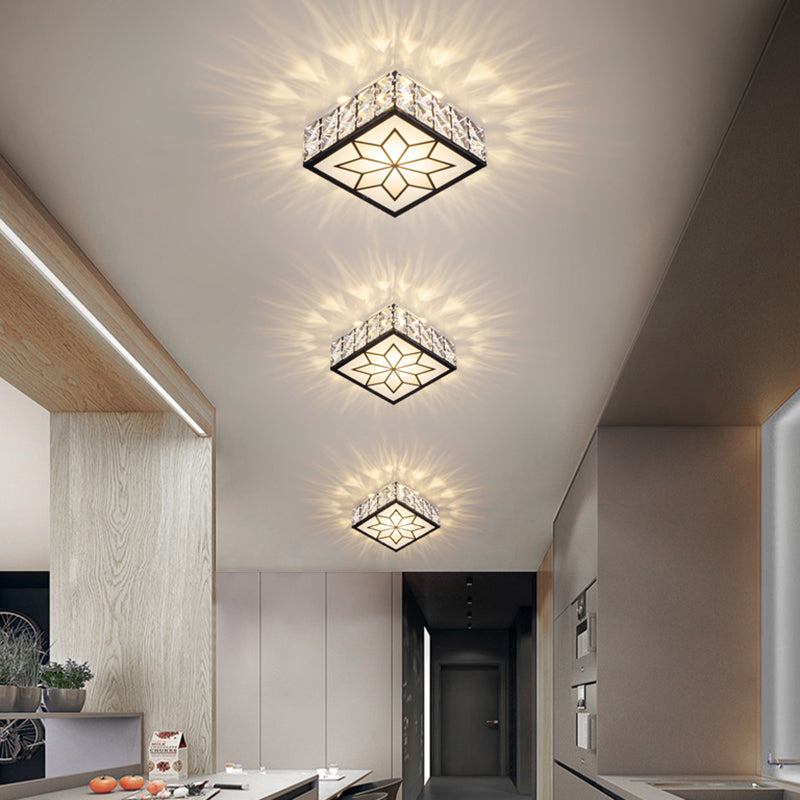 Clear Led Flushmount Ceiling Light With Beveled Crystal Square Design For A Minimalist Foyer Look