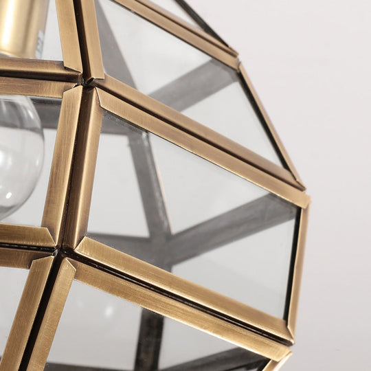 Vintage Gold Six-Sided Flush Mount Ceiling Light With Clear Glass Pane