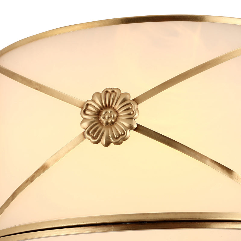 Antique White Glass Brass Flush - Mount Ceiling Light For Living Room With X - Brace And Floral