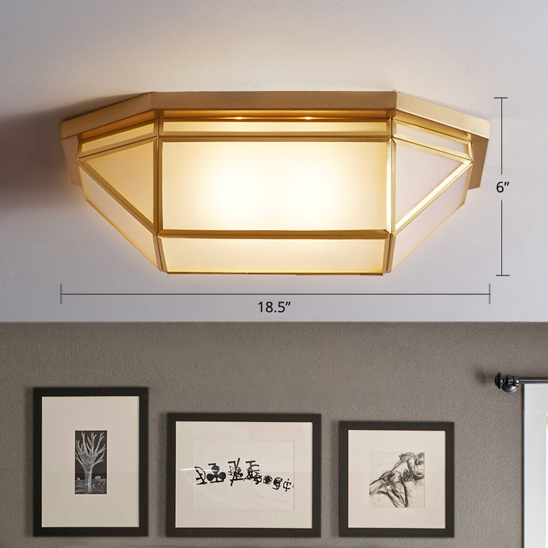 Sleek Brass Flush Mount Ceiling Lamp With Geometric Design - 2 - Light Fixture For Balcony Textured