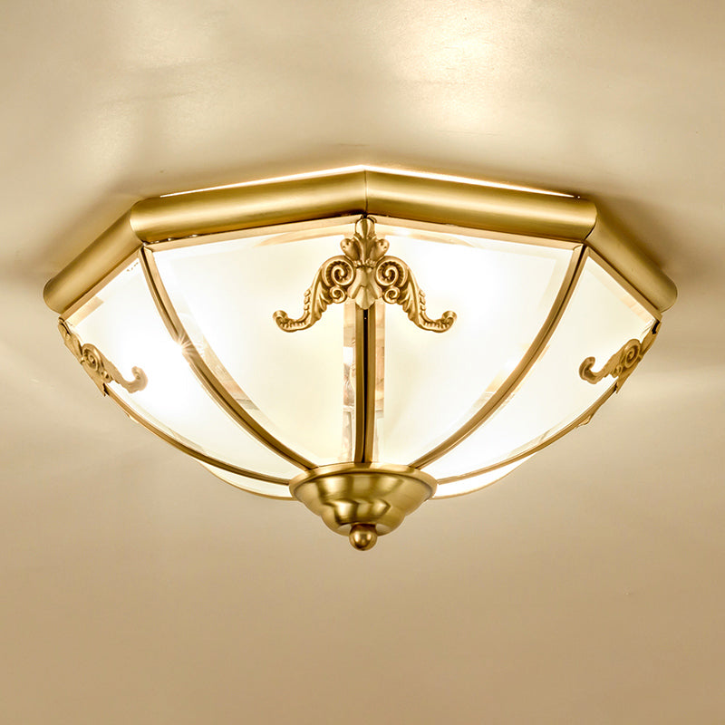 Traditional Flush Mount Ceiling Light For Dining Rooms - Dome Frosted Glass Shade Gold / 14