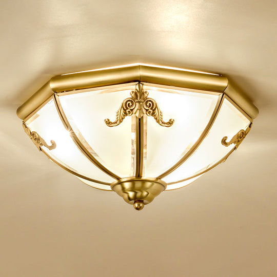 Traditional Flush Mount Ceiling Light For Dining Rooms - Dome Frosted Glass Shade Gold / 14