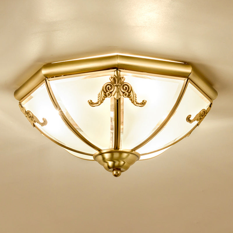 Traditional Flush Mount Ceiling Light For Dining Rooms - Dome Frosted Glass Shade Gold / 18