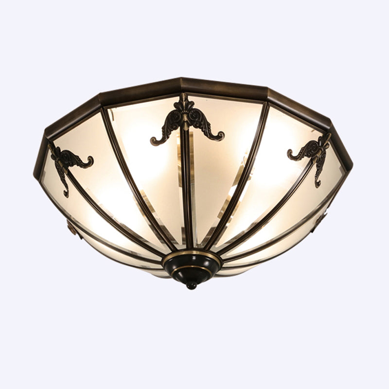 Traditional Flush Mount Ceiling Light For Dining Rooms - Dome Frosted Glass Shade Black / 18