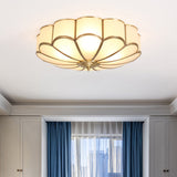 Gold Chrysanthemum Traditional Glass Flush Mount Ceiling Light For Bedroom