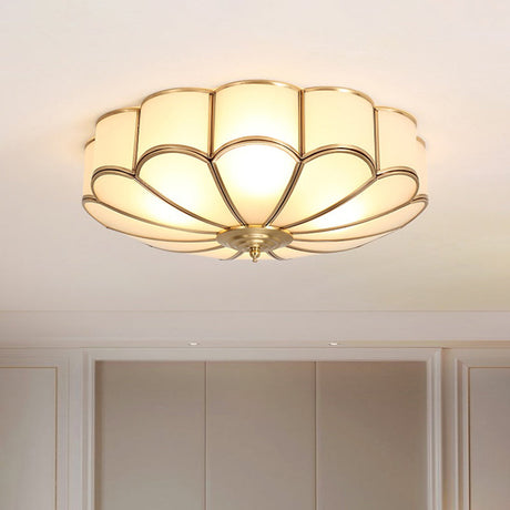 Gold Chrysanthemum Traditional Glass Flush Mount Ceiling Light For Bedroom