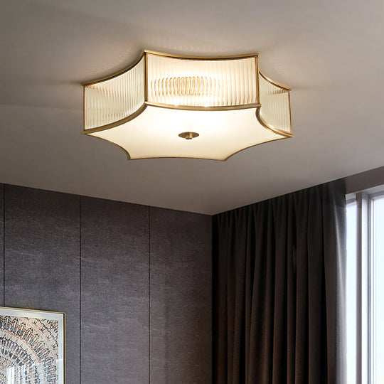 Gold Hexagram Glass Flushmount Ceiling Lamp – Simplicity & Elegance For Bedroom Lighting