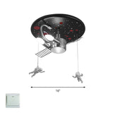 Satellite Astronaut-Themed Metal Flushmount Ceiling Light With 3-Bulb For Childrens Room Black