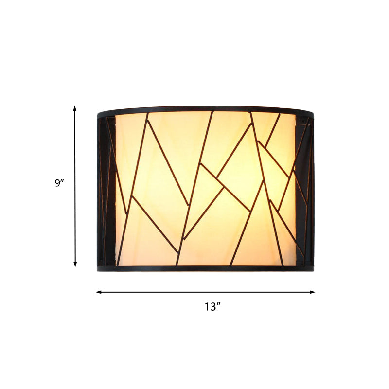 Modern Black Half-Cylinder 2-Light Wall Sconce With Fabric Wire Frame Shade