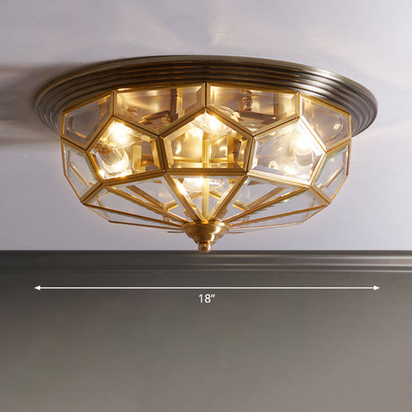 Antique Black & Brass Bedroom Flushmount Light With Clear Glass / 18