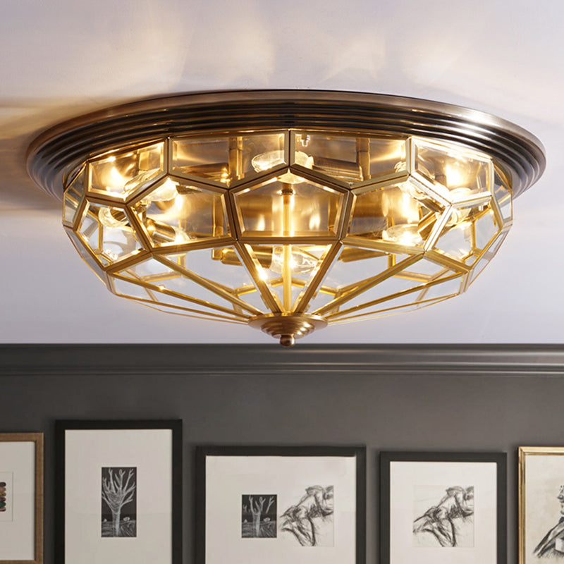Antique Black & Brass Bedroom Flushmount Light With Clear Glass