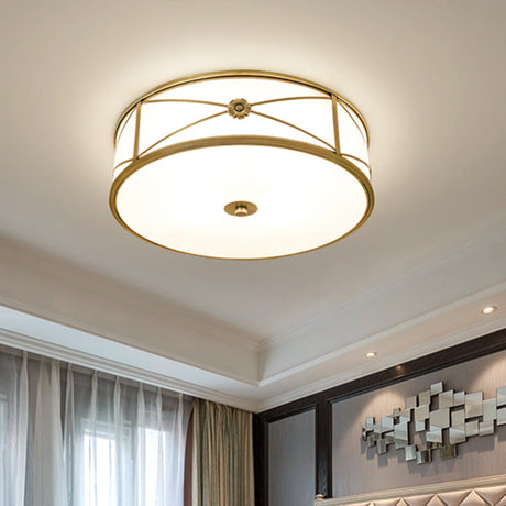 Minimalist Brass White Glass Flush Mount Ceiling Light For Bedroom