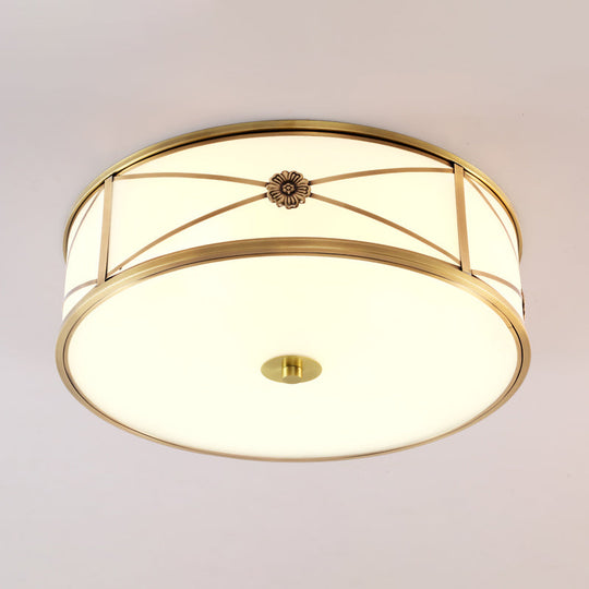 Minimalist Brass White Glass Flush Mount Ceiling Light For Bedroom / 18’