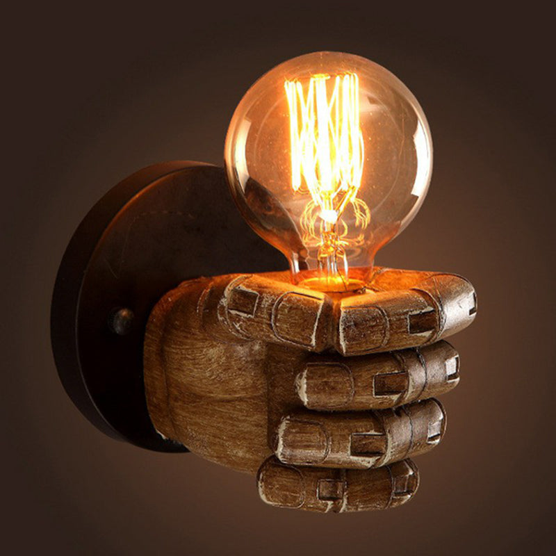Loft Style Brown Fist Wall Lamp: Resin Sconce Light For Living Room