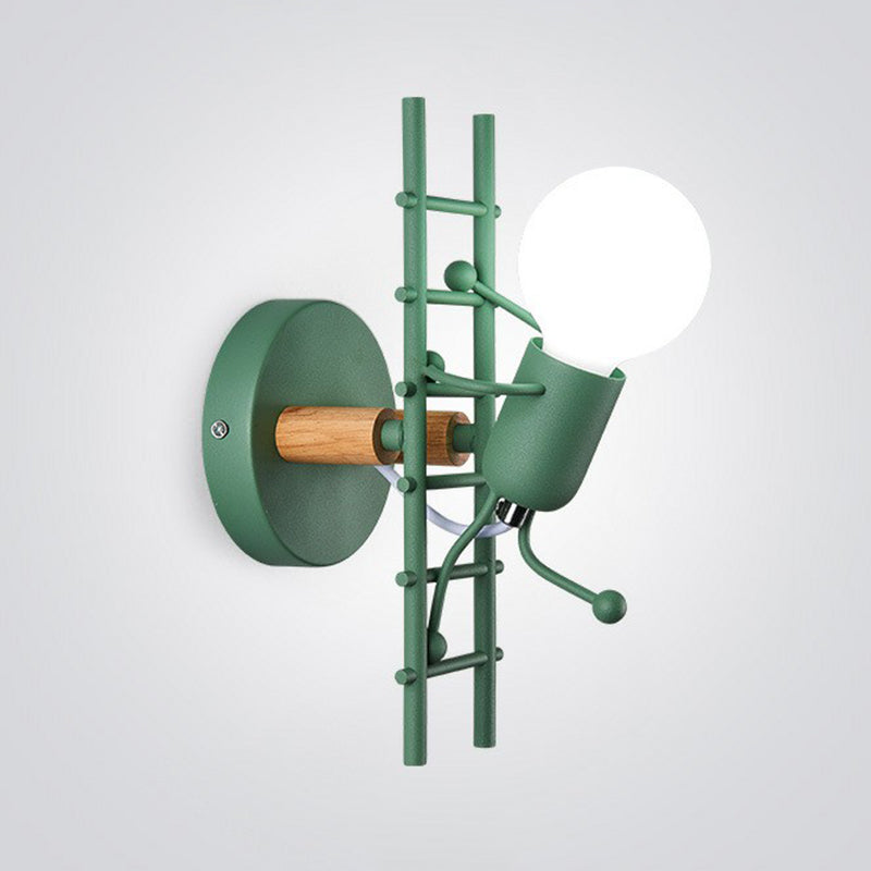 Ladder Stick Man Wall Mounted Metal Light - Decorative 1-Head Bedside Lighting Grey