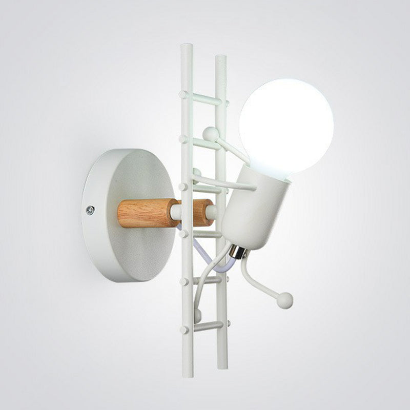 Ladder Stick Man Wall Mounted Metal Light - Decorative 1-Head Bedside Lighting White