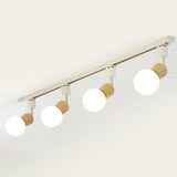 Simplicity Wooden 4-Light Exposed Bulb Track Ceiling Light In White - Ideal For Dining Room / Oval