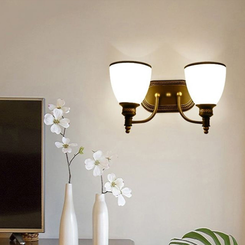 Vintage Bell Shaped Wall Light With Opaline Glass Sconce - Brown Ideal For Corridors