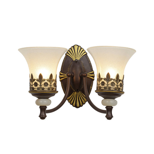 Rustic Flared Bedroom Sconce Wall Lamp With Frosted White Glass