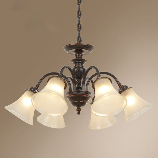 Country Flare Chandelier Light With Frosted Glass - Black Ceiling Mount 6 /