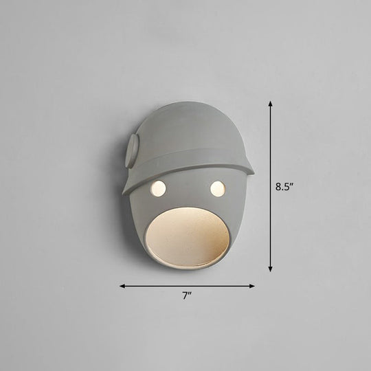 Funny Face Wall Sconce Led Light For Bedroom In Grey Resin / Oval