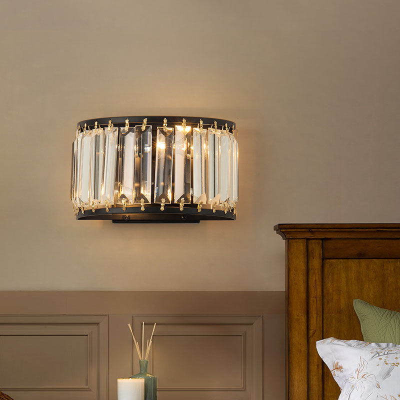 Prismatic Crystal Wall Sconce - 2-Bulb Minimalist Half-Round Design For Living Room